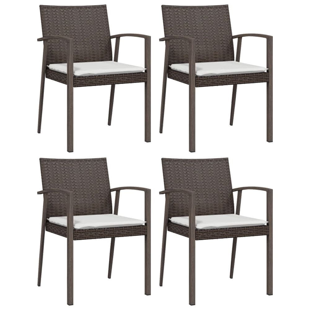 Vidaxl Záhradné stoličky s vankúšmi 4 ks hnedé 56,5x57x83 cm polyratan